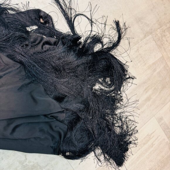 Nasty Gal size 24 Fringe Trim Satin Wrap Maxi Dress Sleeveless black NWT - Picture 6 of 9